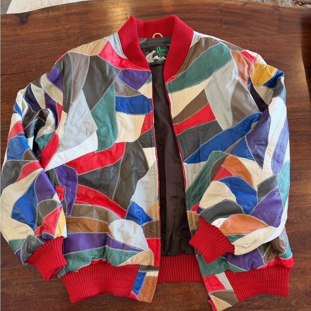 Vintage David Green Leather Patchwork Bomber Jack… - image 2
